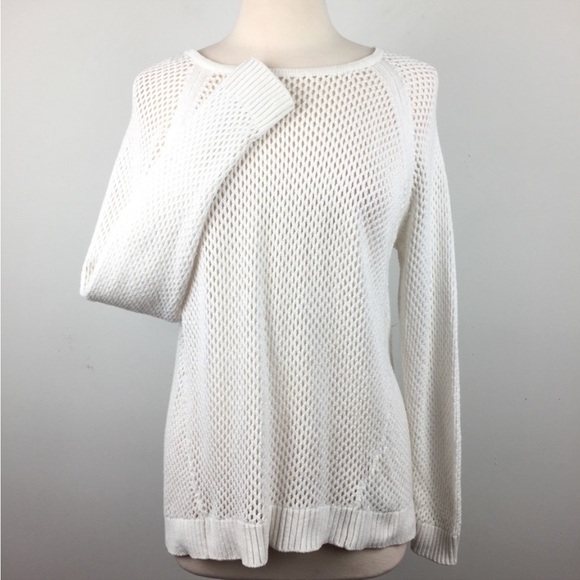 Michael Kors Open Knit Sweater, White with Gold Buttons, M - Picture 1 of 9